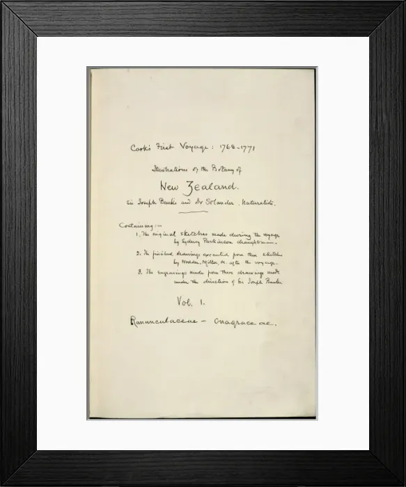Framed Print : Title page from Cooks first voyage, 1768-1771 Framed Print : Title page from Cooks first voyage, 1768-1771