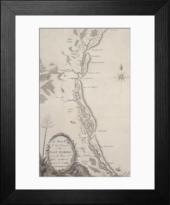 Framed Print : Travels map of east coast of Florida Framed Print : Travels map of east coast of Florida