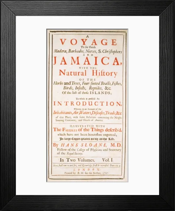 Framed Print : Frontispiece of Sir Hans Sloanes voyage of Jamaica Framed Print : Frontispiece of Sir Hans Sloanes voyage of Jamaica
