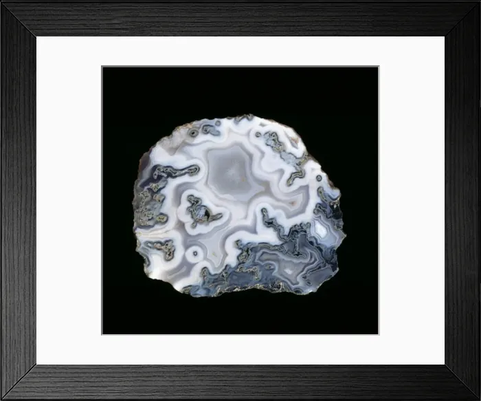 Framed Print : Agate. A cut and polished section of blue agate from Idar-Oberstein, Germany Framed Print : Agate. A cut and polished section of blue agate from Idar-Oberstein, Germany