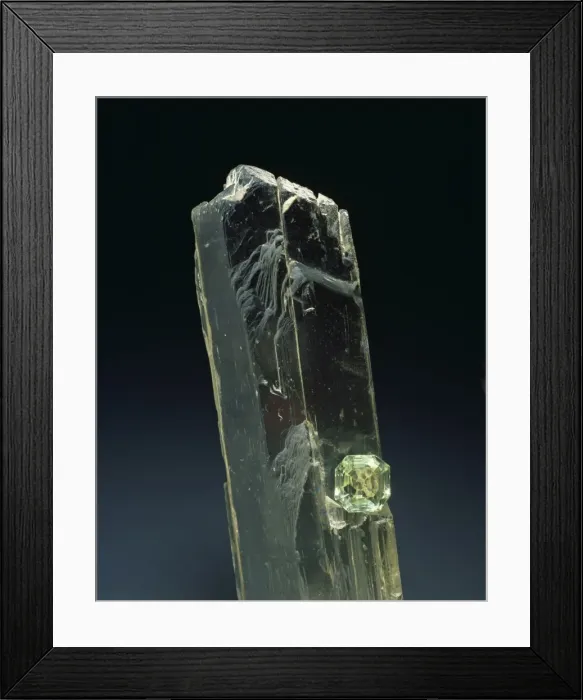 Framed Print : Spodumene crystal and cut stone Framed Print : Spodumene crystal and cut stone