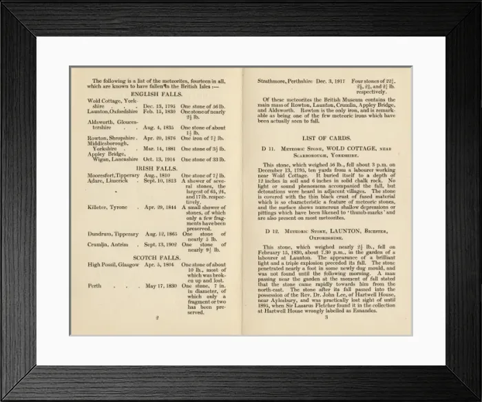 Framed Print : British Meteorites, leaflet Framed Print : British Meteorites, leaflet