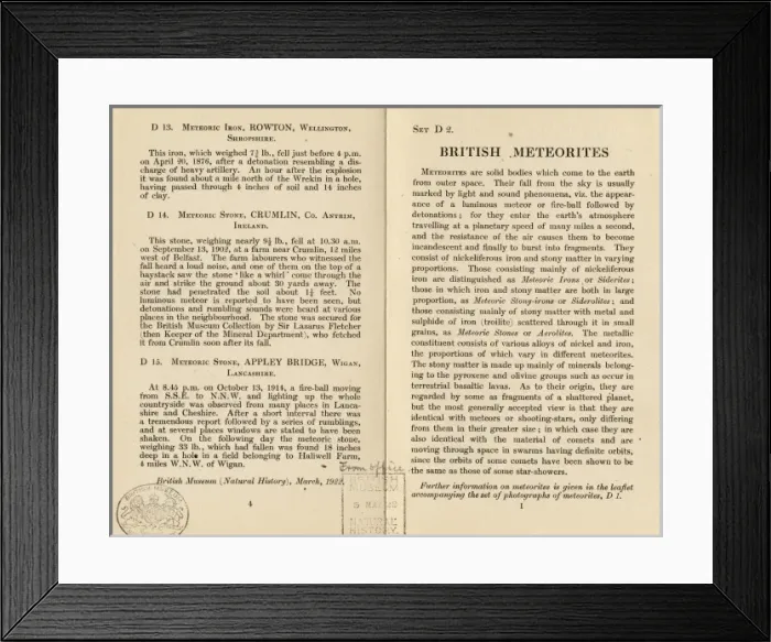 Framed Print : British Meteorites, leaflet Framed Print : British Meteorites, leaflet