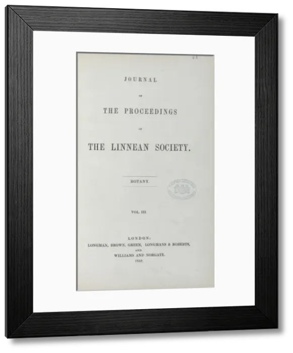 Framed Print : Journal of the Proceedings of the Linnean Society - title pa Framed Print : Journal of the Proceedings of the Linnean Society - title pa