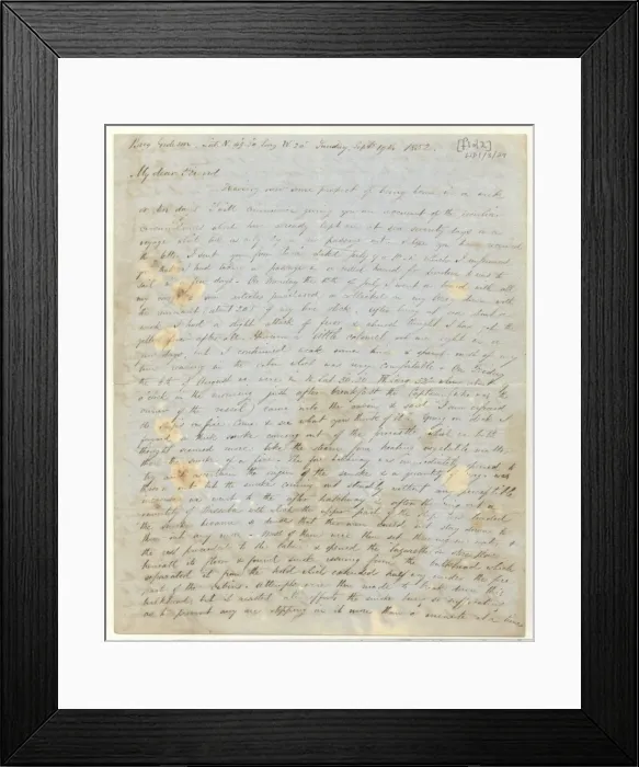 Framed Print : Letter written by Wallace, A. R, describing shipwreck and los Framed Print : Letter written by Wallace, A. R, describing shipwreck and los
