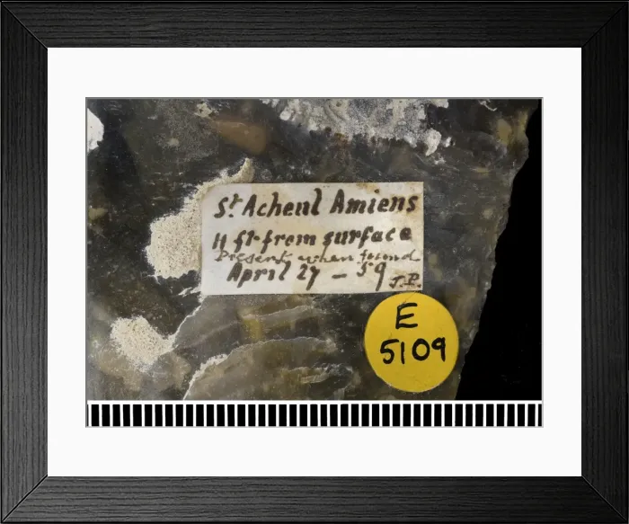 Framed Print : Flint hand axe (label) Framed Print : Flint hand axe (label)