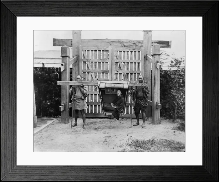 Framed Print : Woman in carrying litter, Japan Framed Print : Woman in carrying litter, Japan