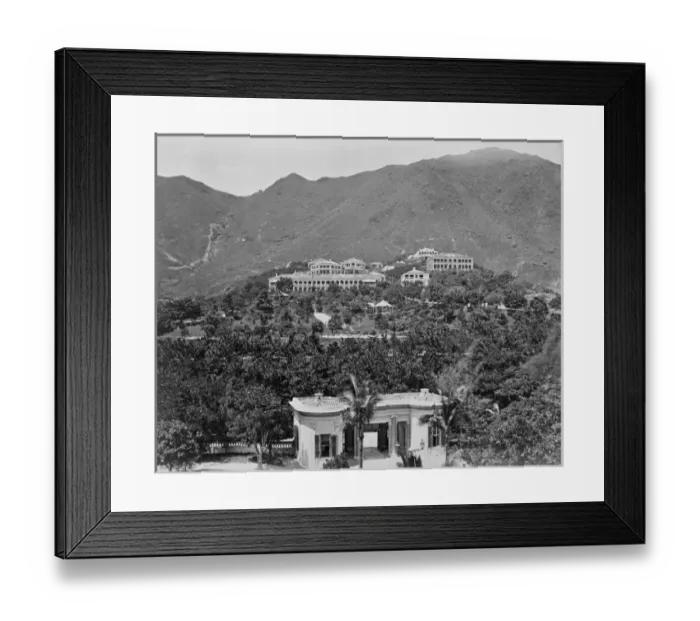 Framed Print : View across to a mountain with buildings in the foreground Framed Print : View across to a mountain with buildings in the foreground
