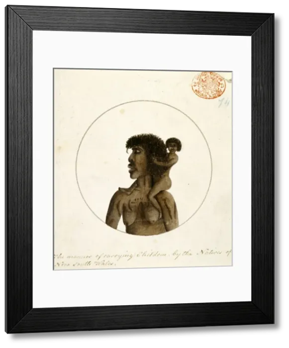 Framed Print : Portrait of an Aboriginal woman carrying a child on her shou Framed Print : Portrait of an Aboriginal woman carrying a child on her shou