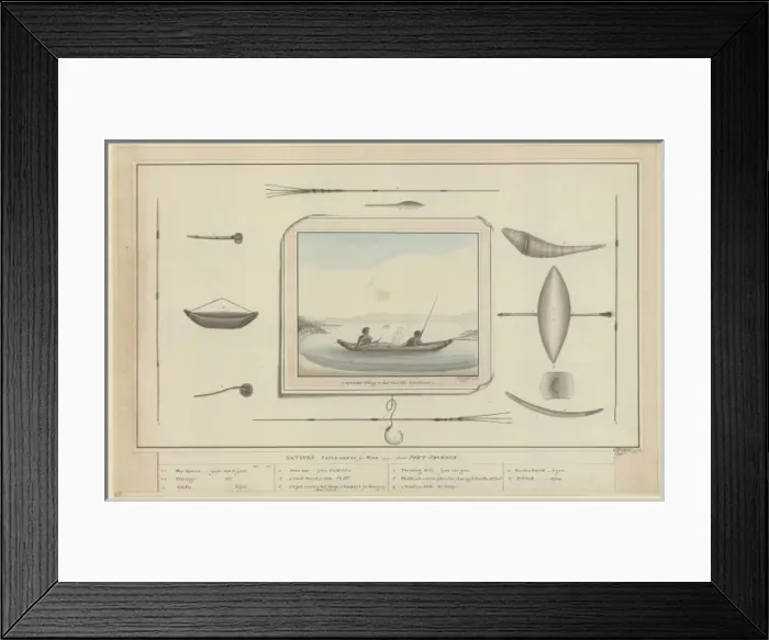 Framed Print : Natives fishing in their Canoe, Port Jackson Framed Print : Natives fishing in their Canoe, Port Jackson
