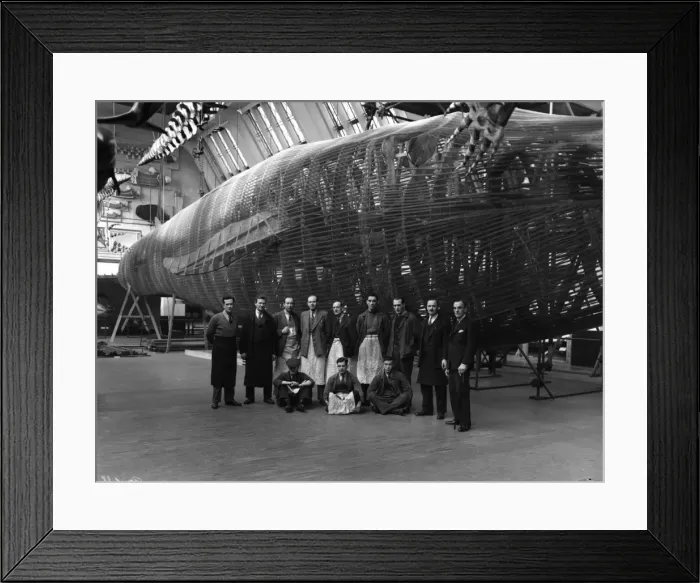 Framed Print : Staff posing with blue whale model, 1938 Framed Print : Staff posing with blue whale model, 1938
