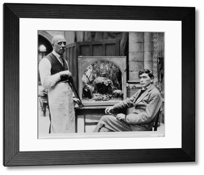 Framed Print : Guy Dollman with small-scale elephant model, 1927 Framed Print : Guy Dollman with small-scale elephant model, 1927