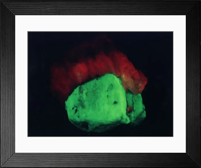 Framed Print : Willemite. A specimen of willemite (zinc silicate) photographed under UV light Framed Print : Willemite. A specimen of willemite (zinc silicate) photographed under UV light