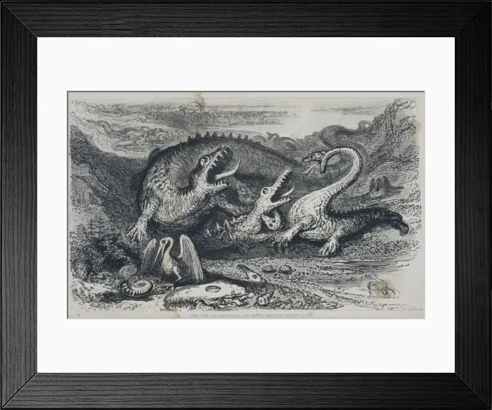 Framed Print : A fantasy illustration of pre-historic reptiles Framed Print : A fantasy illustration of pre-historic reptiles