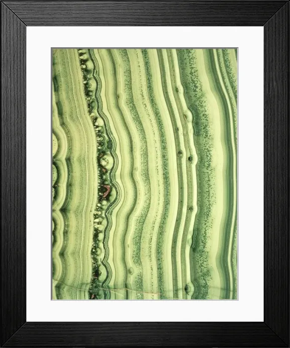 Framed Print : Malachite. Stalagmitic malachite, polished to show banding, from Bwana Mkubwa Mine, Zambia Framed Print : Malachite. Stalagmitic malachite, polished to show banding, from Bwana Mkubwa Mine, Zambia