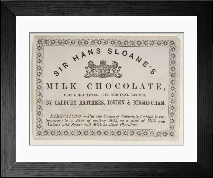 Framed Print : Sloanes trade card for milk chocolate Framed Print : Sloanes trade card for milk chocolate