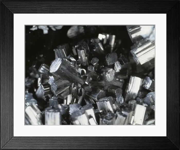 Framed Print : Manganite (manganese oxide hydroxide) and is characterized by short prismatic crystals Framed Print : Manganite (manganese oxide hydroxide) and is characterized by short prismatic crystals