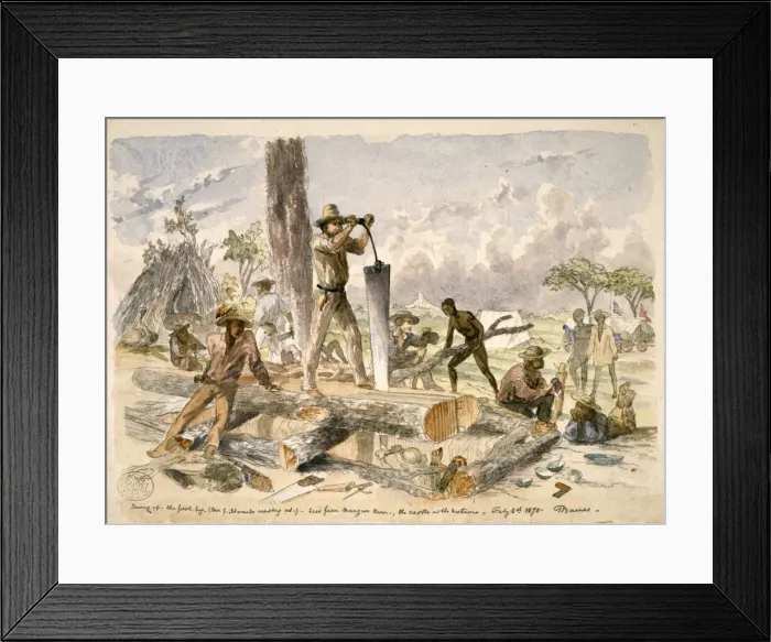 Framed Print : Sawing up - the first log Framed Print : Sawing up - the first log
