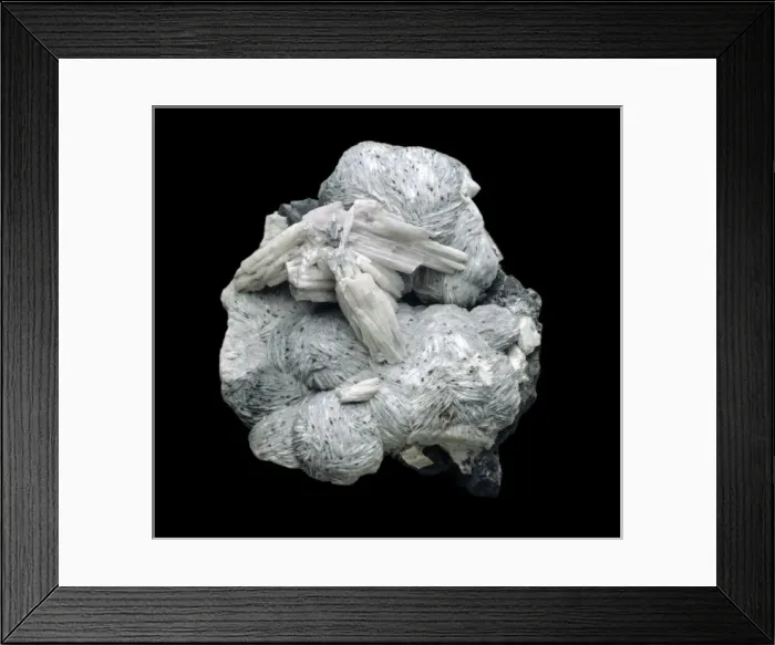 Framed Print : Cerussite. Aggregates of white crystals on globular crystalline baryte Framed Print : Cerussite. Aggregates of white crystals on globular crystalline baryte