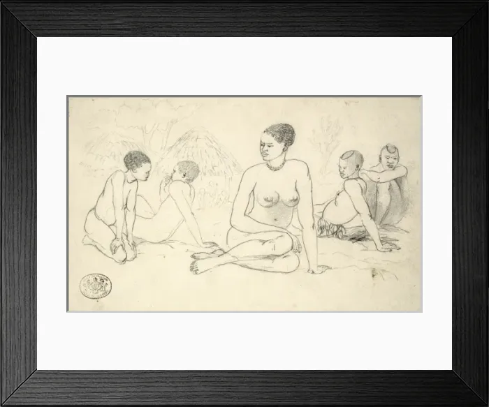 Framed Print : Matabele relaxing in front of their homes, c. 1869 Framed Print : Matabele relaxing in front of their homes, c. 1869