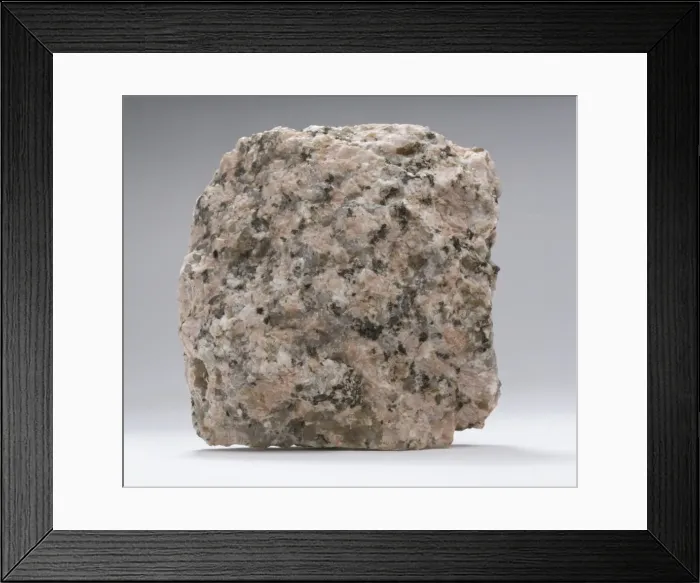 Framed Print : Granite. The different minerals in granite are shown by the various colours - white Framed Print : Granite. The different minerals in granite are shown by the various colours - white