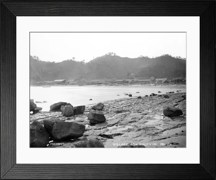 Framed Print : View across beach to village, Admiralty Islands Framed Print : View across beach to village, Admiralty Islands