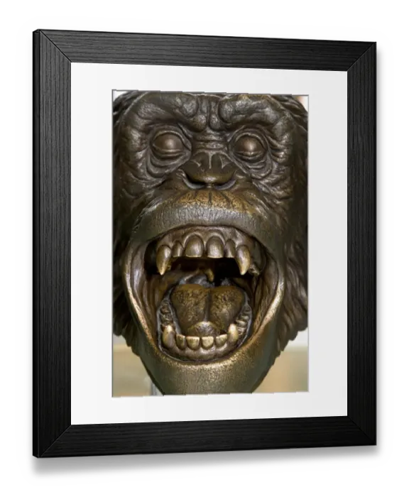 Framed Print : Bronze sculpture of Chimpanzee head Framed Print : Bronze sculpture of Chimpanzee head