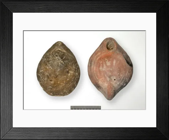 Framed Print : Roman lamp and fossil brachiopod Framed Print : Roman lamp and fossil brachiopod
