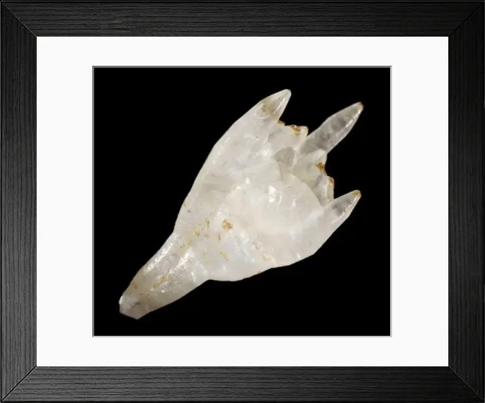 Framed Print : Calcite. A specimen of calcite, displaying a distorted hollow crystal with Framed Print : Calcite. A specimen of calcite, displaying a distorted hollow crystal with