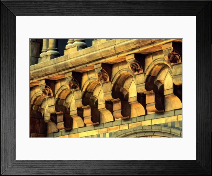 Framed Print : Detail of terracotta mouldings in the Waterhouse Building Framed Print : Detail of terracotta mouldings in the Waterhouse Building
