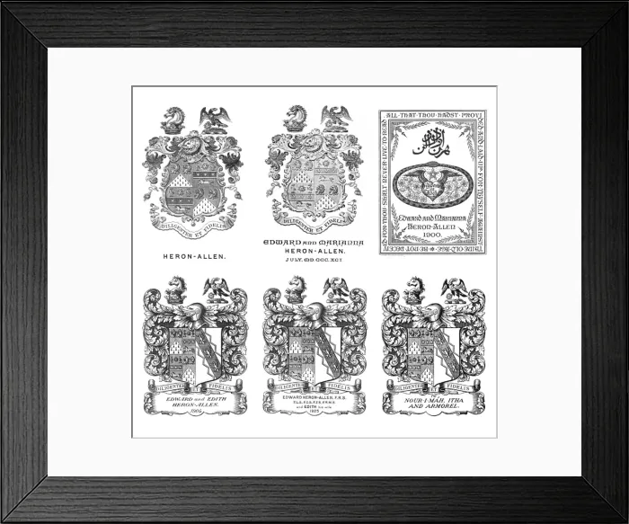 Framed Print : Book-plates showing Edward Heron-Allen crests Framed Print : Book-plates showing Edward Heron-Allen crests