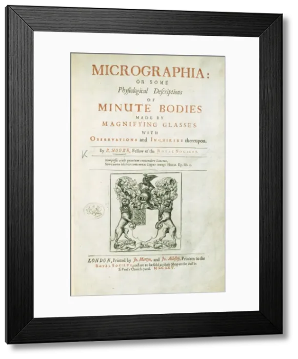 Framed Print : Title page to Robert Hookes Micrographia (1665) Framed Print : Title page to Robert Hookes Micrographia (1665)