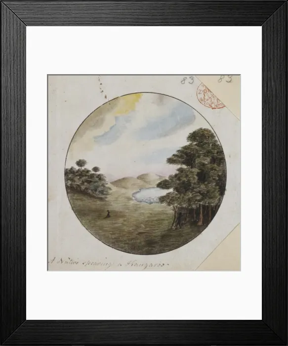 Framed Print : A native spearing a kangaroo Framed Print : A native spearing a kangaroo