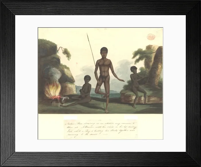 Framed Print : Group of Aborigines in a landscape Framed Print : Group of Aborigines in a landscape