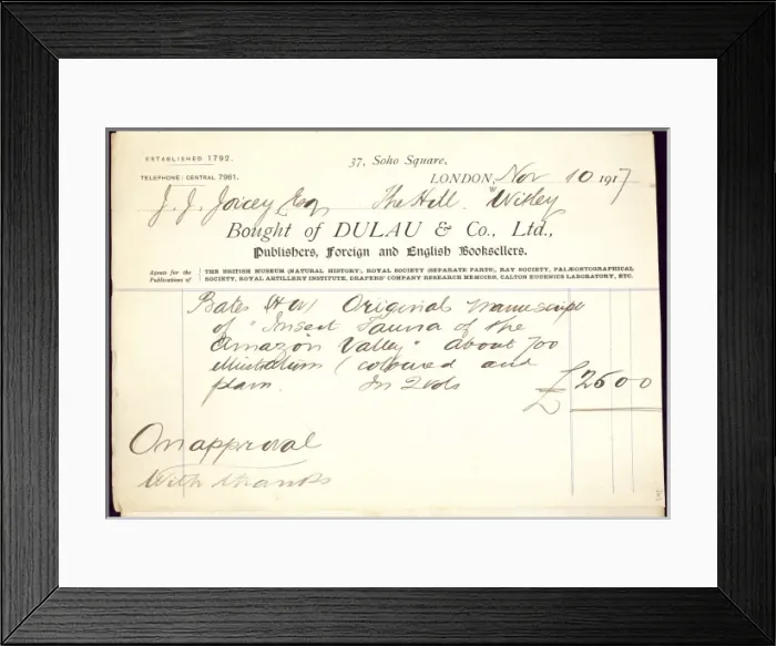 Framed Print : Bates, H. W. Invoice Framed Print : Bates, H. W. Invoice