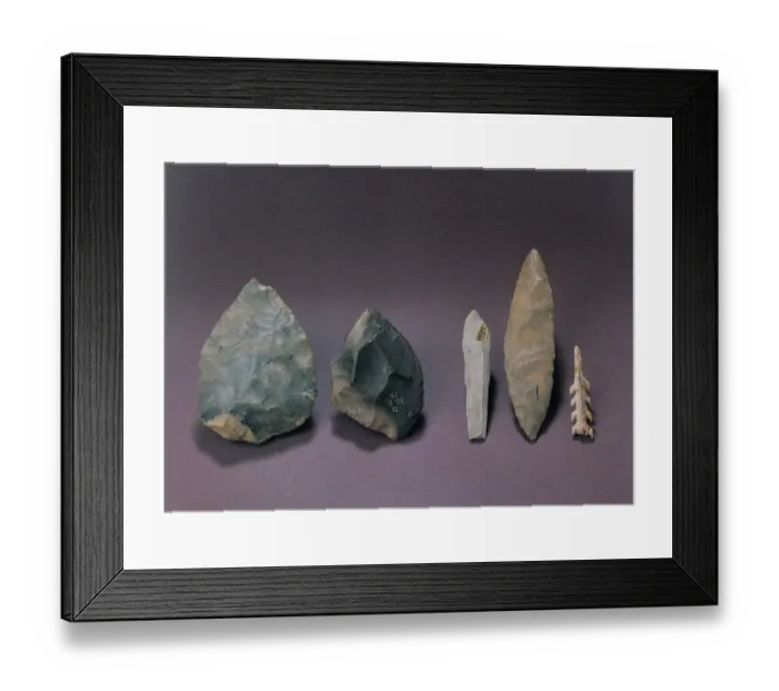 Framed Print : Hand-axes, blades & harpoon Framed Print : Hand-axes, blades & harpoon