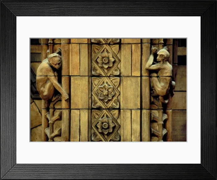 Framed Print : Detail of terracotta moulding of monkeys in the Waterhouse B Framed Print : Detail of terracotta moulding of monkeys in the Waterhouse B