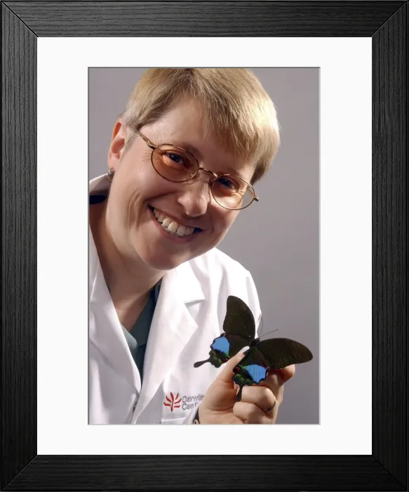 Framed Print : Kim Goodger with butterfly specimen Framed Print : Kim Goodger with butterfly specimen