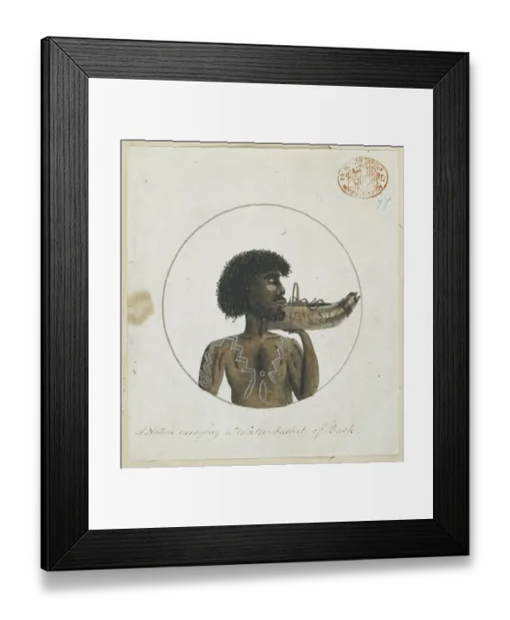 Framed Print : Portrait of an Aboriginal man carrying a basket Framed Print : Portrait of an Aboriginal man carrying a basket