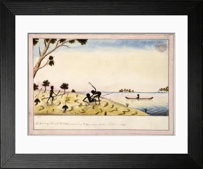 Framed Print : Aboriginal men fighting in a landscape Framed Print : Aboriginal men fighting in a landscape