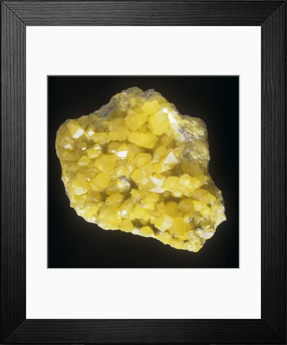 Framed Print : Sulphur. Mass of crystals of sulphur from Girgenti, Sicily Framed Print : Sulphur. Mass of crystals of sulphur from Girgenti, Sicily
