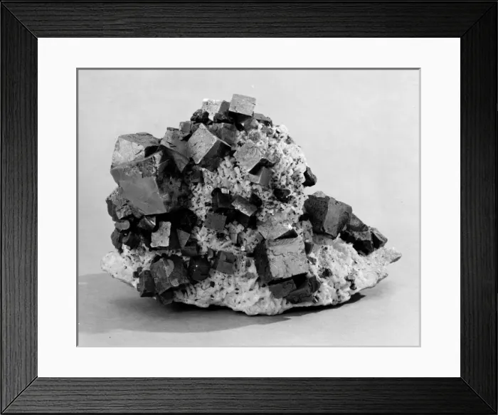 Framed Print : Galena. Metallic cubes of galena on a white background Framed Print : Galena. Metallic cubes of galena on a white background