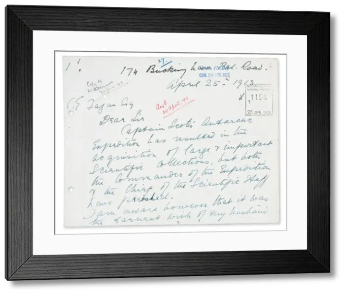 Framed Print : Letter to the Museum from Kathleen Scott, wife of Captain Ro Framed Print : Letter to the Museum from Kathleen Scott, wife of Captain Ro