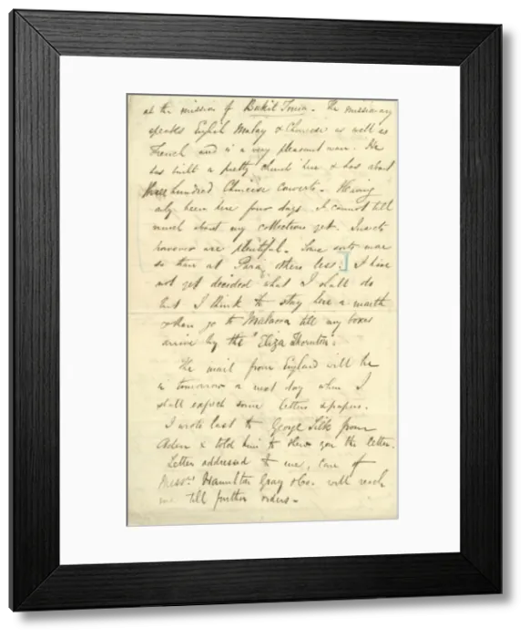 Framed Print : Letter from A. R. Wallace to his mother, 30 April 1854 Framed Print : Letter from A. R. Wallace to his mother, 30 April 1854