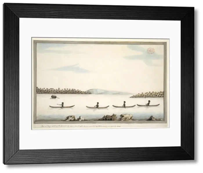 Framed Print : Harbour landscape with an encounter between Aborigines and B Framed Print : Harbour landscape with an encounter between Aborigines and B