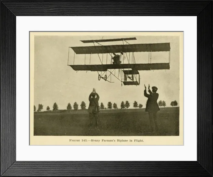 Framed Print : Henry Farmans biplane in flight Framed Print : Henry Farmans biplane in flight