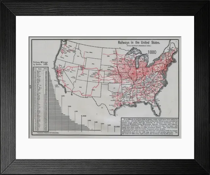 Framed Print : Railways in the United States, 1880 Framed Print : Railways in the United States, 1880