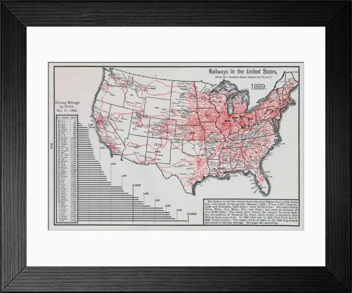 Framed Print : Railways in the United States, 1890 Framed Print : Railways in the United States, 1890