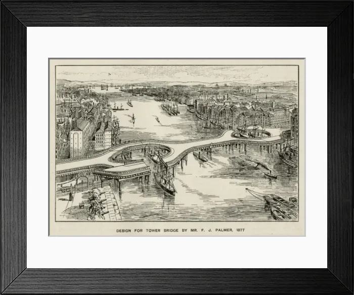 Framed Print : Design for Tower Bridge by F J Palmer, 1877 Framed Print : Design for Tower Bridge by F J Palmer, 1877