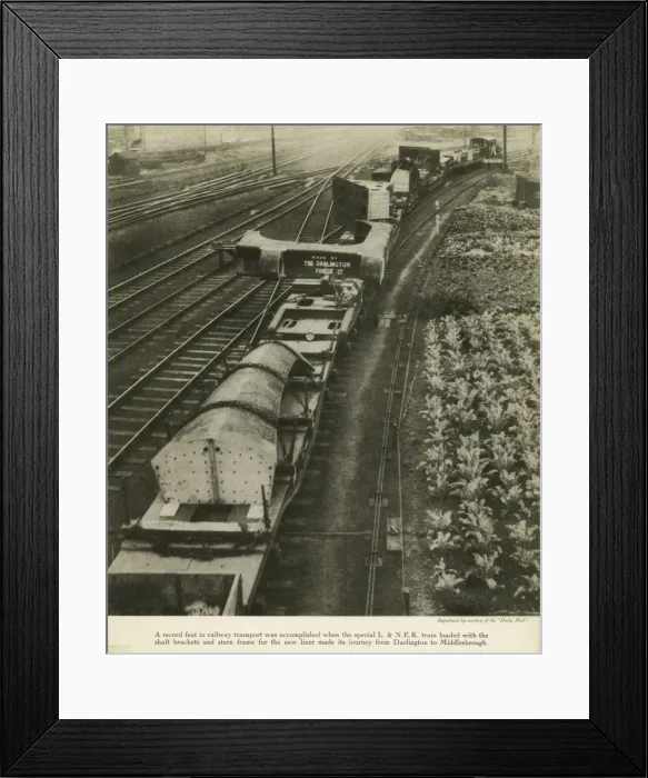 Framed Print : Shaft brackets and stern frame transported by rail